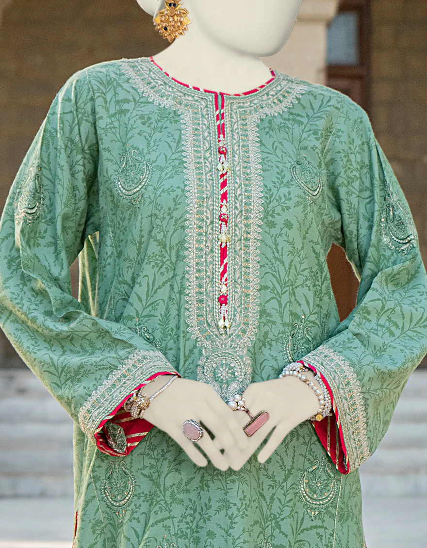GREEN SILK KURTI | JJLK-S-JSS-24-425 FB/ELFESYA-6 - Image 3