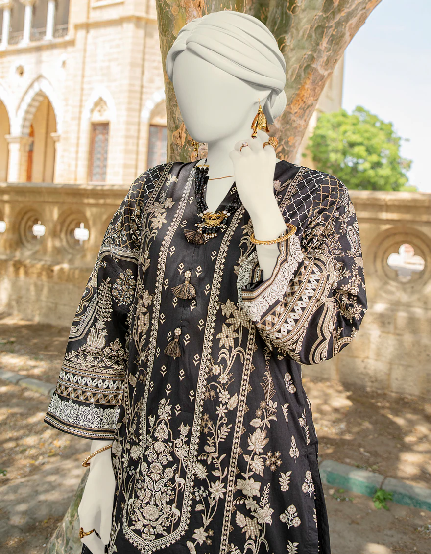 BLACK LAWN KURTI | JJLK-S-JSS-24-426 FB/NEON TRADTIONAL-1 - Image 3