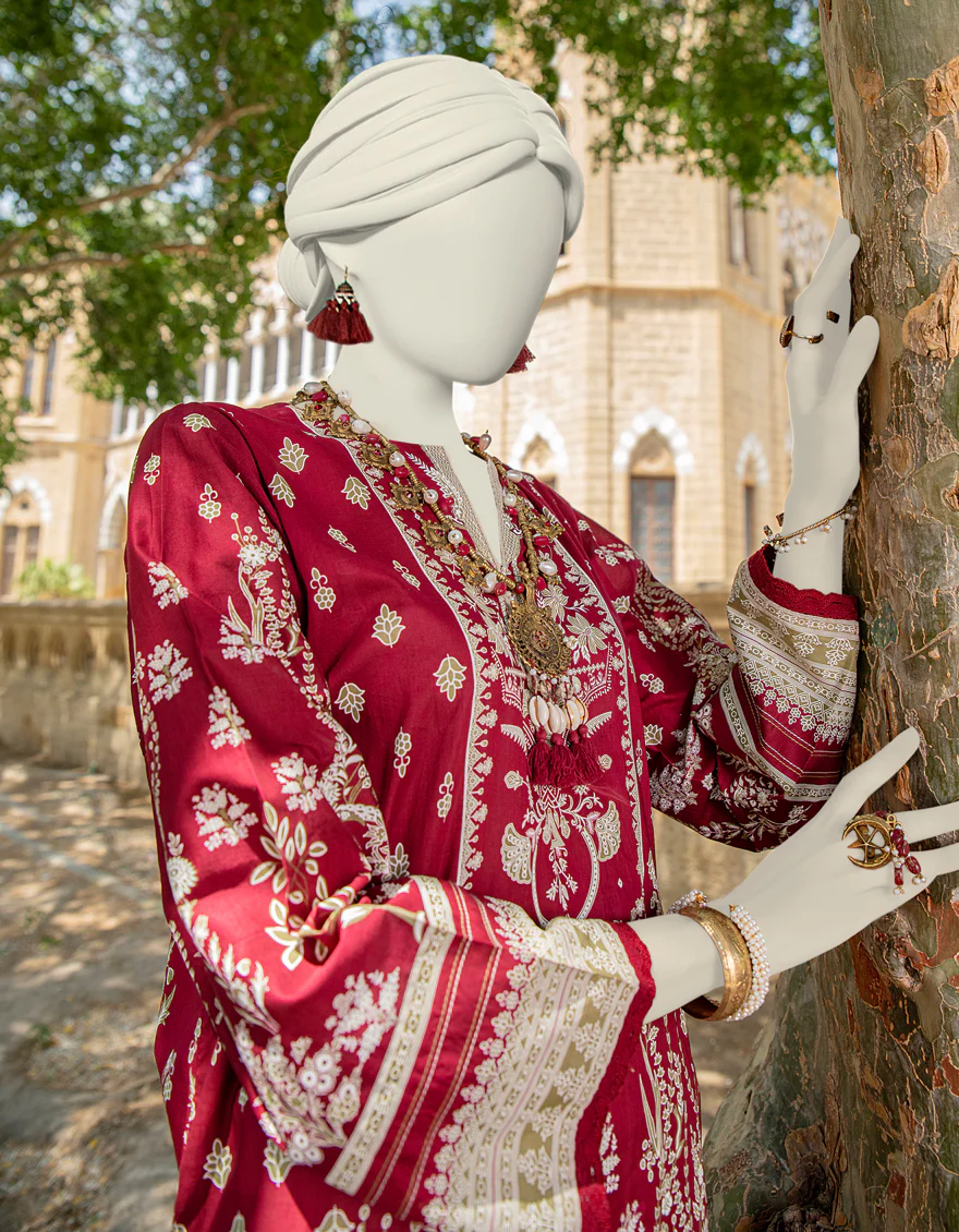 RED LAWN KURTI | JJLK-S-JSS-24-429 FB/NEON TRADTIONAL-04 - Image 2