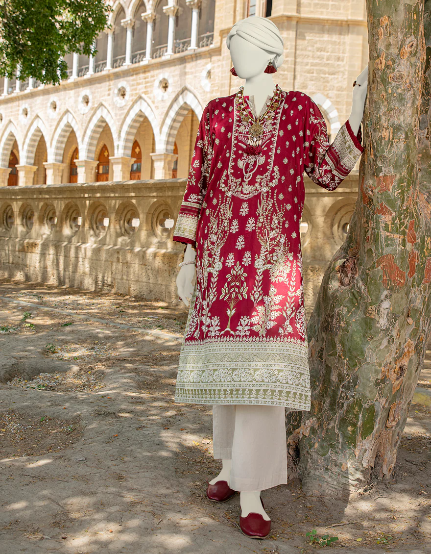 RED LAWN KURTI | JJLK-S-JSS-24-429 FB/NEON TRADTIONAL-04 - Image 3