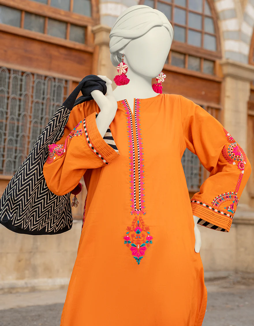 ORANGE TEXTURED KURTI | JJLK-S-JSS-24-435 FB/KUTCH-04 - Image 2