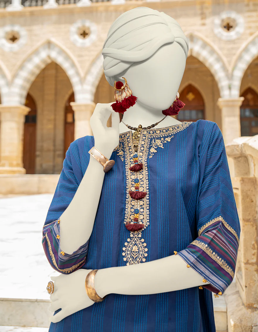 BLUE COTTON JACQUARD KURTI | JJLK-S-JSS-24-440 FB/SUSSI-05 - Image 2