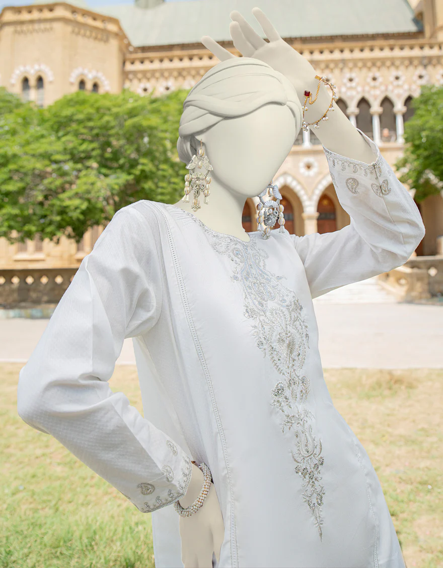WHITE TEXTURED KURTI | JJLK-S-JSS-24-449 FB/ZARI-02 - Image 2