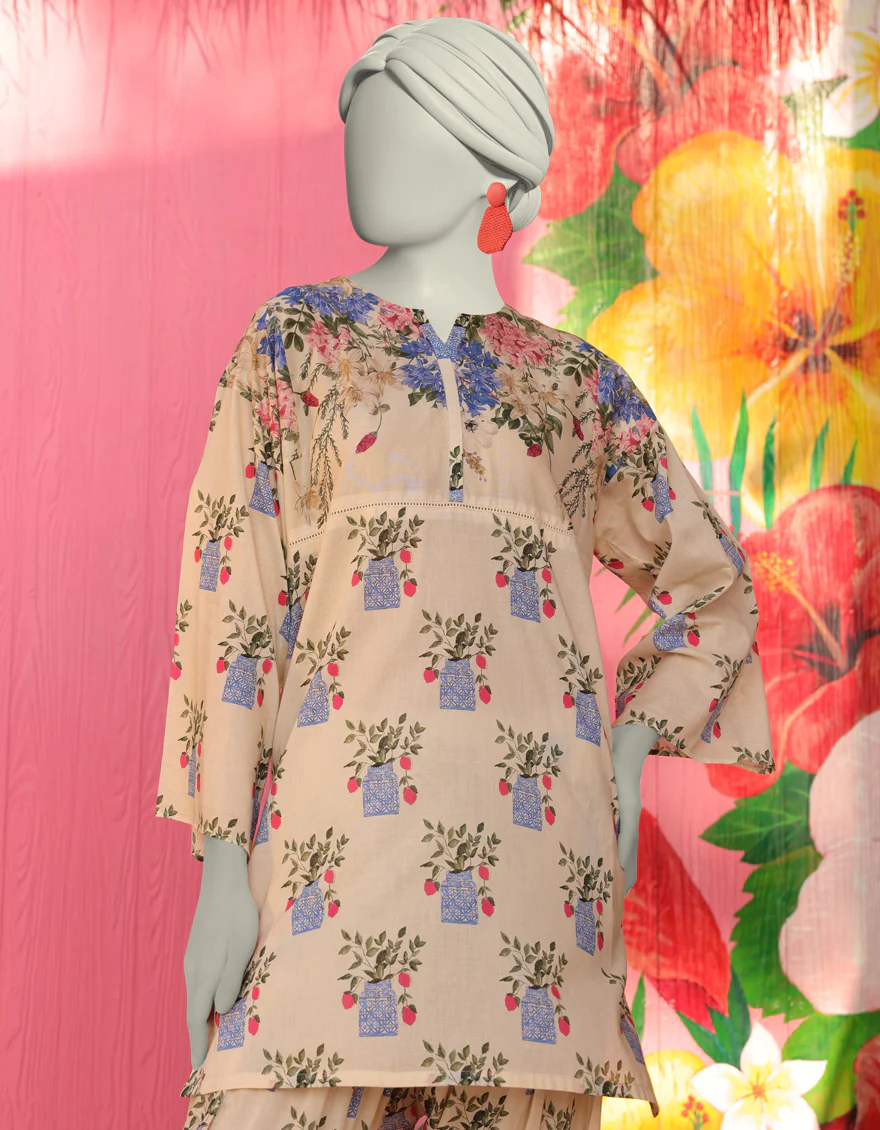 CREAM LAWN KURTI | JJLK-S-JSS-25-307 FB/ESSENTIALS-07 - Image 2