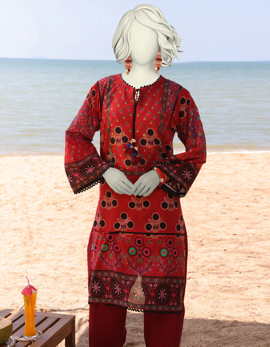 RED DIGITAL KURTI | JJLK-S-JSS-25-329 FB/UZBEK CHARM 1 - Image 2
