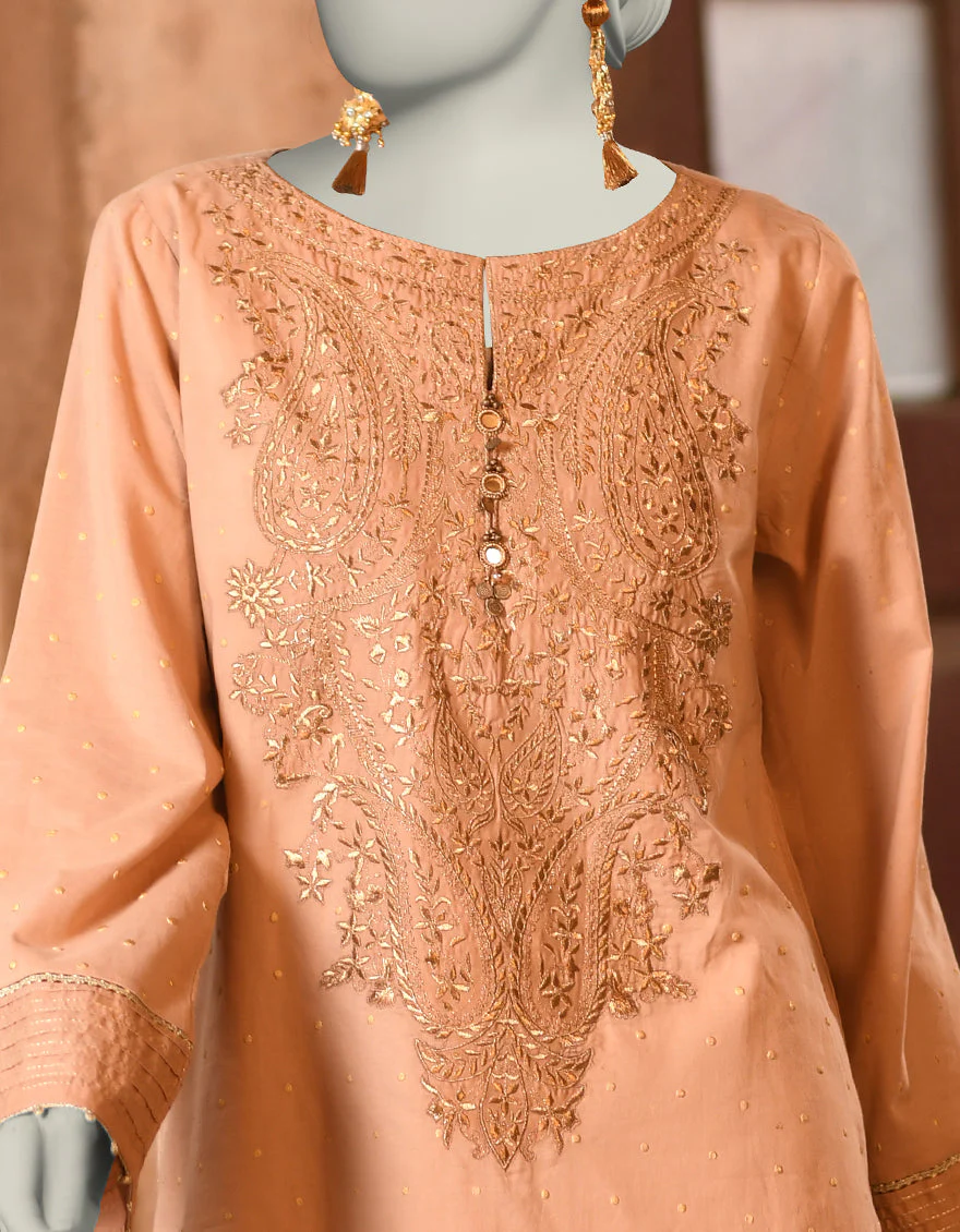 BEIGE LAWN KURTI | JJLK-S-JSS-25-333 FB/ FOIL ZARI-01 - Image 2