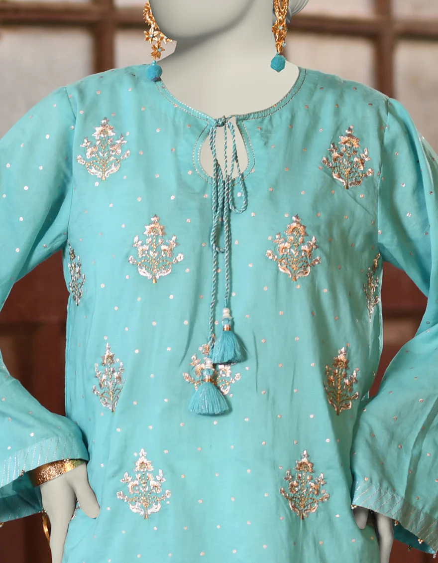 TURQUOISE LAWN KURTI | JJLK-S-JSS-25-334 FB/FOIL ZARI-02 - Image 2