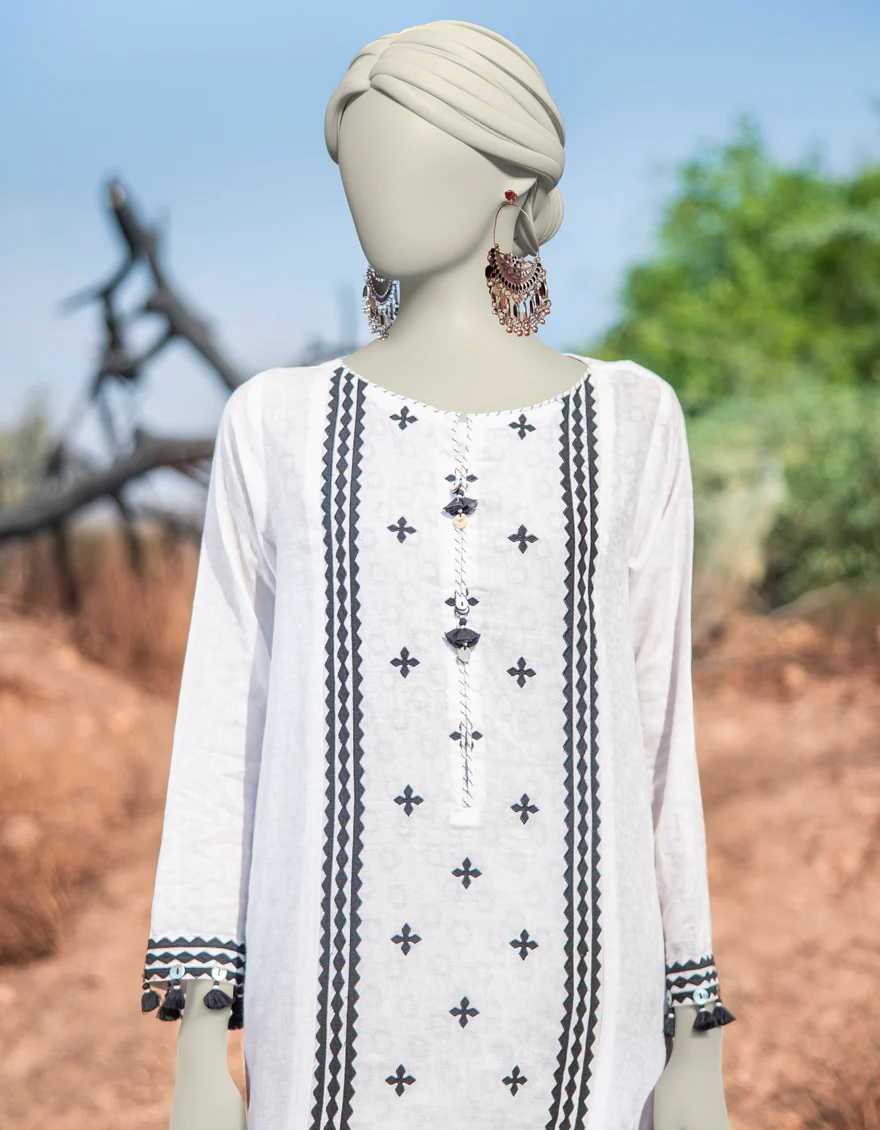 WHITE DOBBY KURTI | JJLK-S-JSS-25-337 FB/RALLI PATCH-01 - Image 2