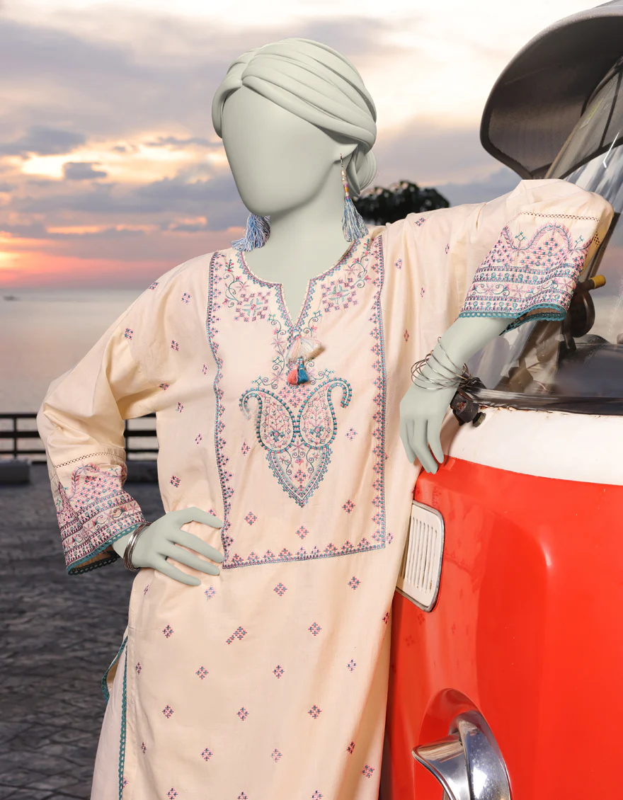 OFF WHITE LAWN KURTI | JJLK-S-JSS-25-341 FB/DOCHI-01 - Image 2
