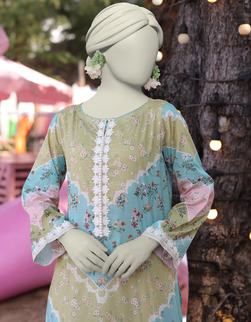GREEN LAWN KURTI | JJLK-S-JSS-25-345 FB/ FLORAL LACE-1 - Image 2