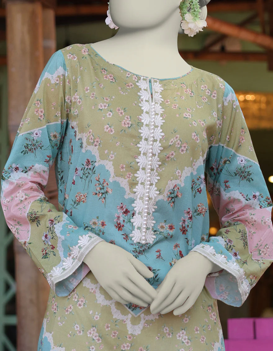 GREEN LAWN KURTI | JJLK-S-JSS-25-345 FB/ FLORAL LACE-1 - Image 3