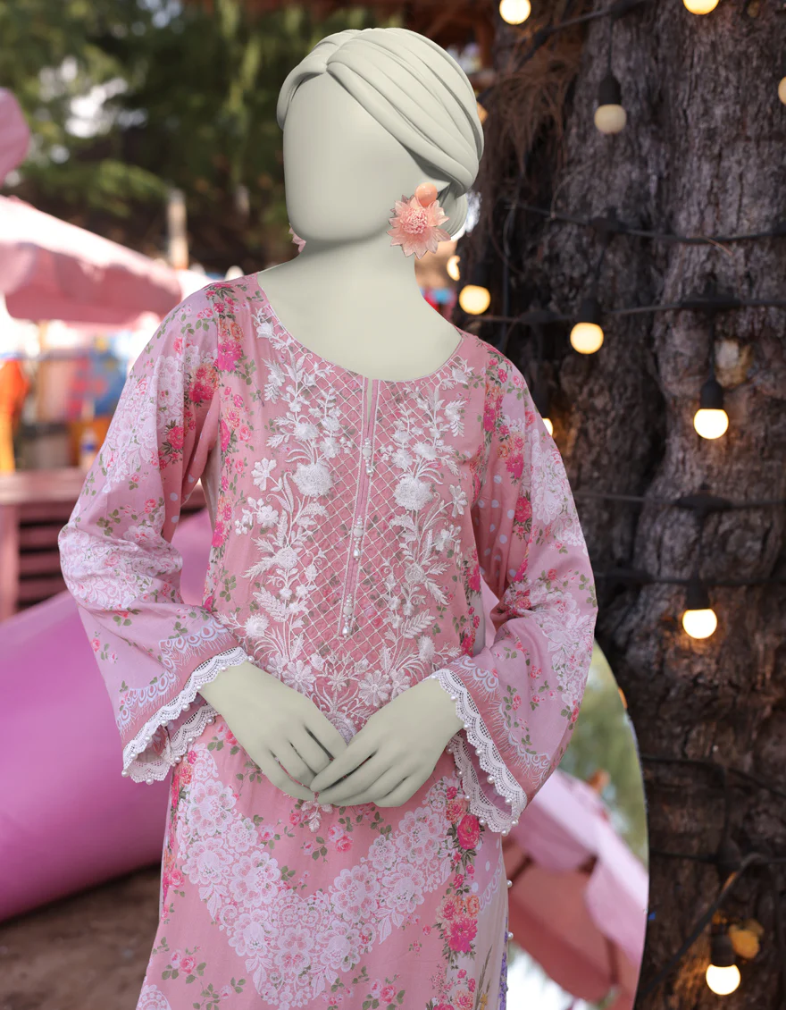 PEACH LAWN KURTI | JJLK-S-JSS-25-347 FB/ FLORAL LACE-3 - Image 2
