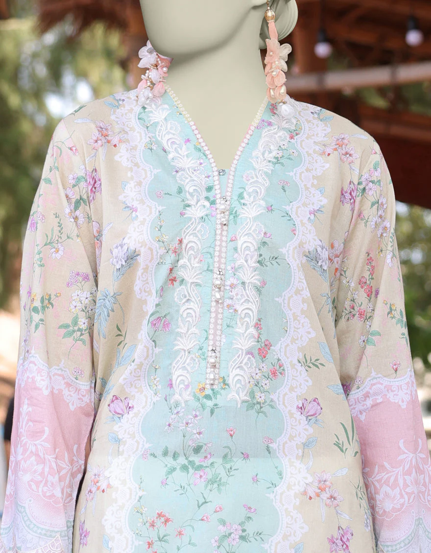 MULTICOLOR LAWN KURTI | JJLK-S-JSS-25-348 FB/FLORAL LACE-4 - Image 3