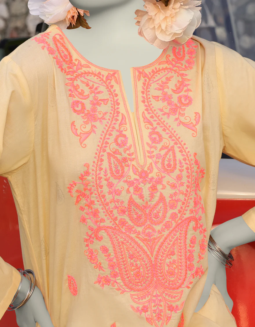 YELLOW LAWN KURTI | JJLK-S-JSS-25-349 FB/CHIKAN KARI NEON-01 - Image 3