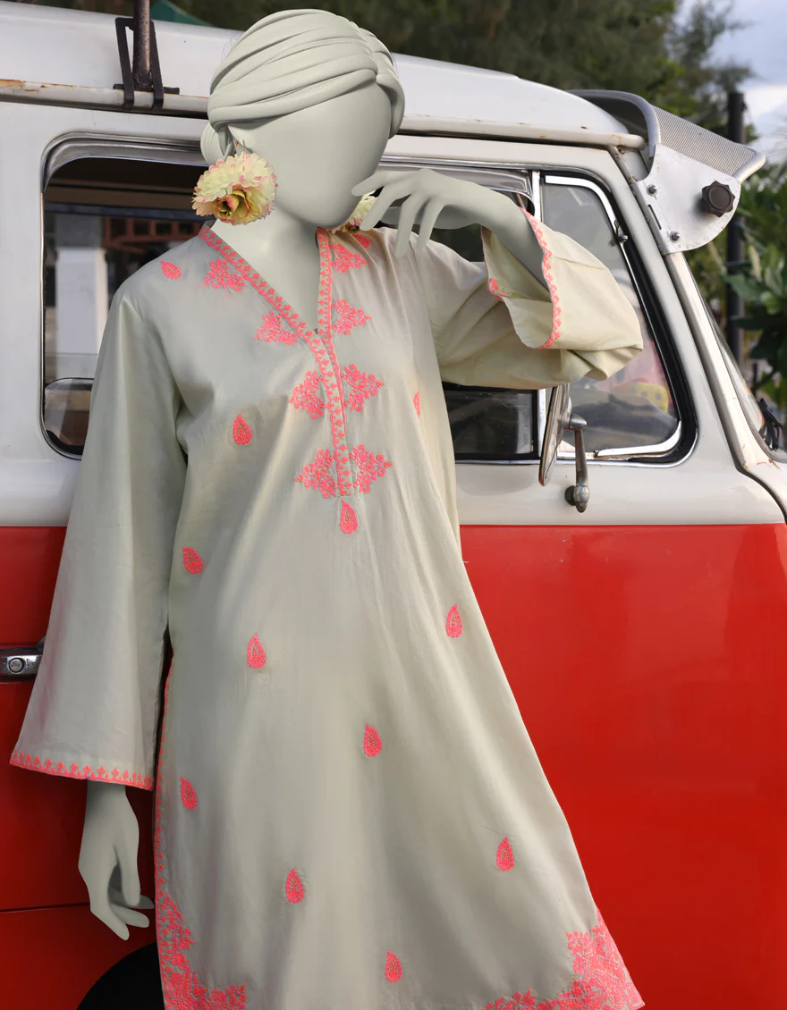 GREEN LAWN KURTI | JJLK-S-JSS-25-351 FB/CHIKAN KARI NEON-03 - Image 2