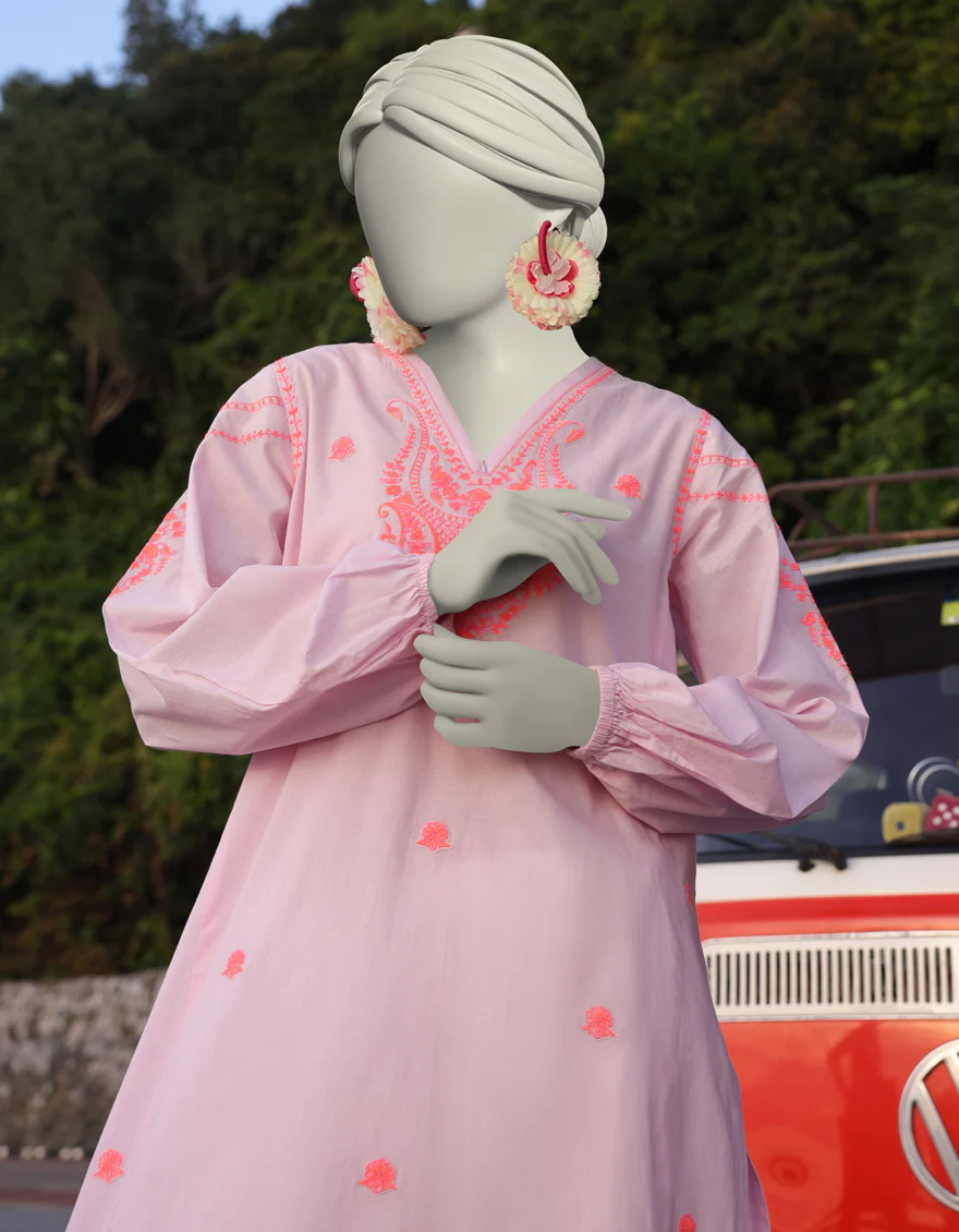 PINK LAWN KURTI | JJLK-S-JSS-25-352 FB/CHIKAN KARI NEON-04 - Image 2