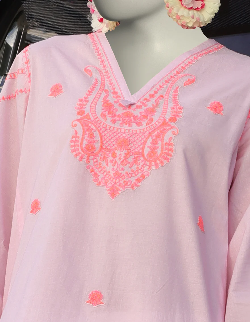 PINK LAWN KURTI | JJLK-S-JSS-25-352 FB/CHIKAN KARI NEON-04 - Image 3