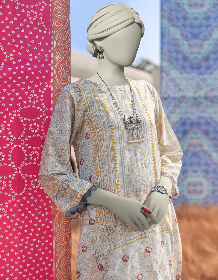 OFF WHITE LAWN KURTI | JJLK-S-JSS-25-354 FB/ CHUNRI-02 - Image 2