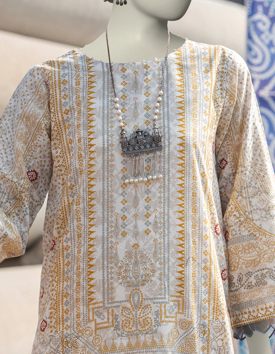 OFF WHITE LAWN KURTI | JJLK-S-JSS-25-354 FB/ CHUNRI-02 - Image 3