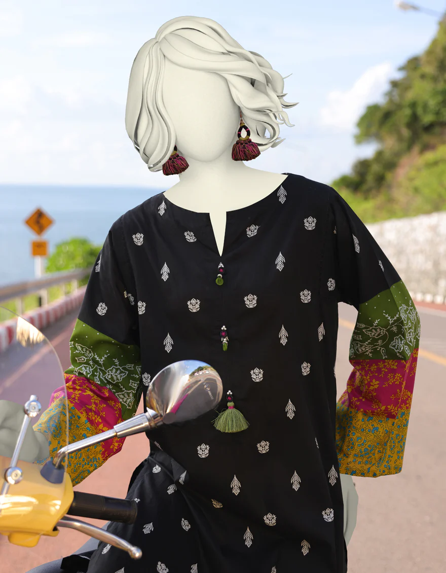 BLACK LAWN KURTI | JJLK-S-JSS-25-357 FB/MONOCHROME-01 - Image 2