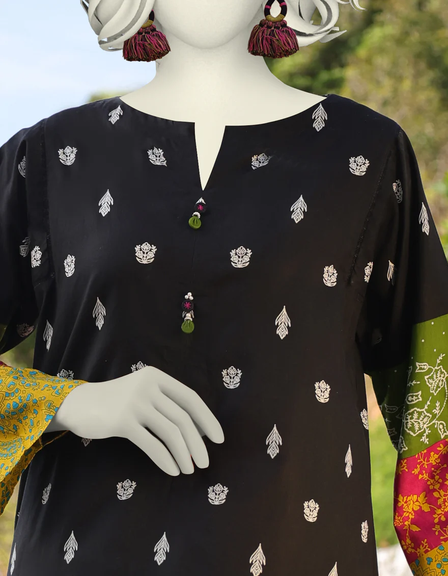 BLACK LAWN KURTI | JJLK-S-JSS-25-357 FB/MONOCHROME-01 - Image 3
