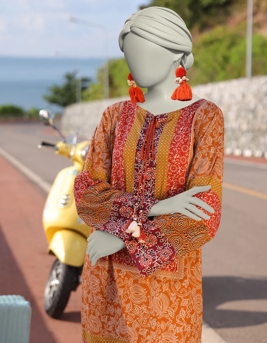 ORANGE LAWN KURTI | JJLK-S-JSS-25-358 FB/MONOCHROME-02 - Image 2