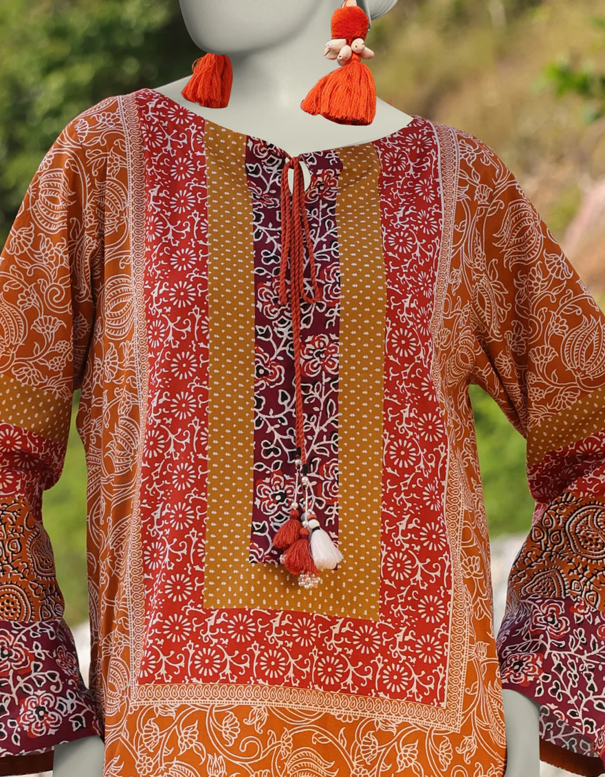 ORANGE LAWN KURTI | JJLK-S-JSS-25-358 FB/MONOCHROME-02 - Image 3
