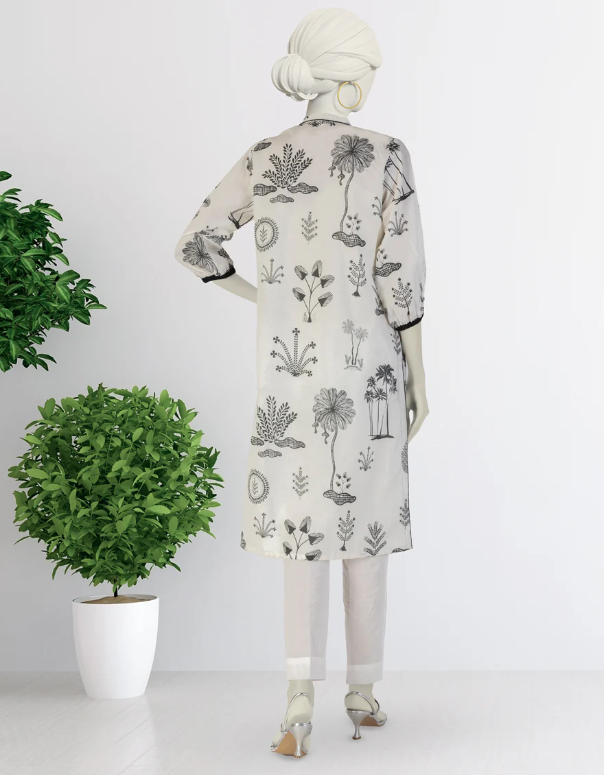 WHITE LAWN KURTI | JJLK-S-JSS-25-389 FB/TRIBAL TREASURES-1 - Image 2