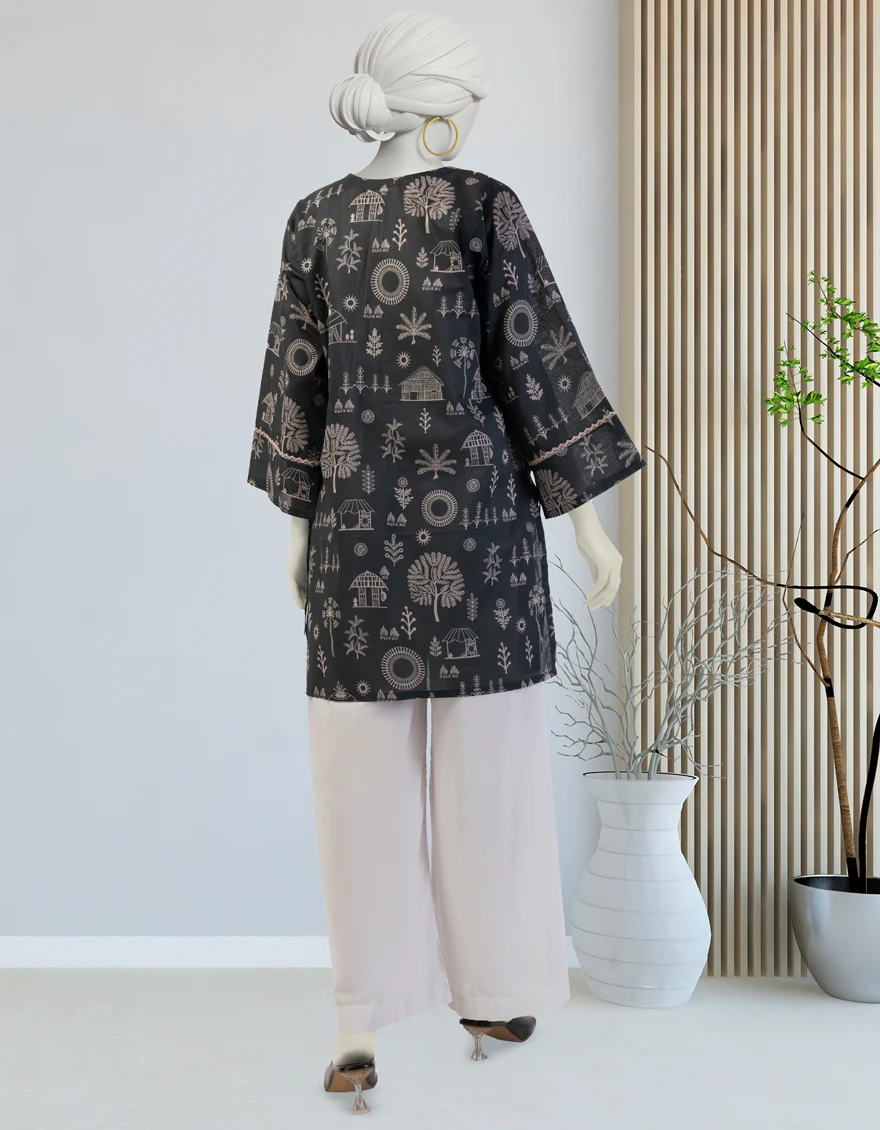 BLACK LAWN KURTI | JJLK-S-JSS-25-392 FB/TRIBAL TREASURES-4 - Image 2