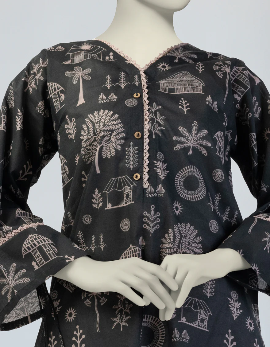 BLACK LAWN KURTI | JJLK-S-JSS-25-392 FB/TRIBAL TREASURES-4 - Image 3
