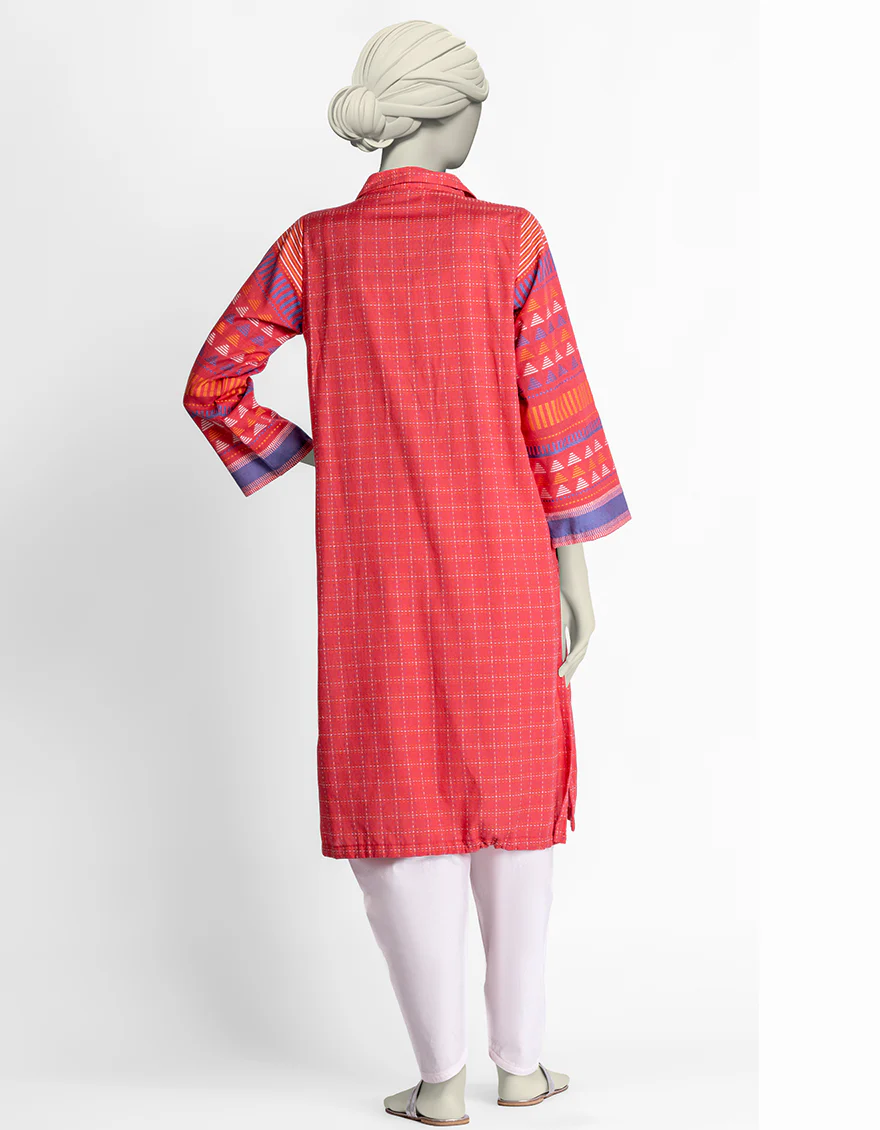 RED JACQUARD KURTI | JJLK-S-JSS-25-396 FB/KANTHA-4 - Image 2