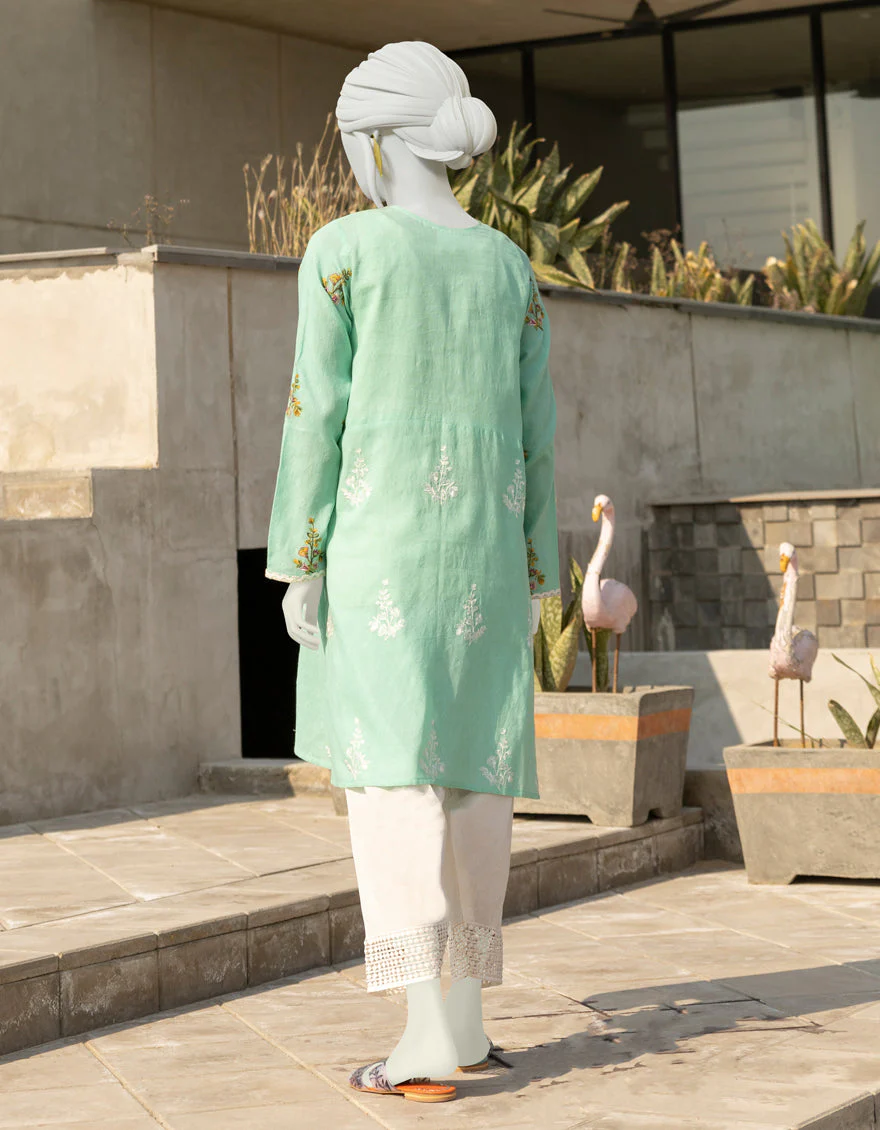 SEA GREEN JACQUARD KURTI | JJLK-S-JSS-US-22-318 FB/BUTTER CUP - Image 2