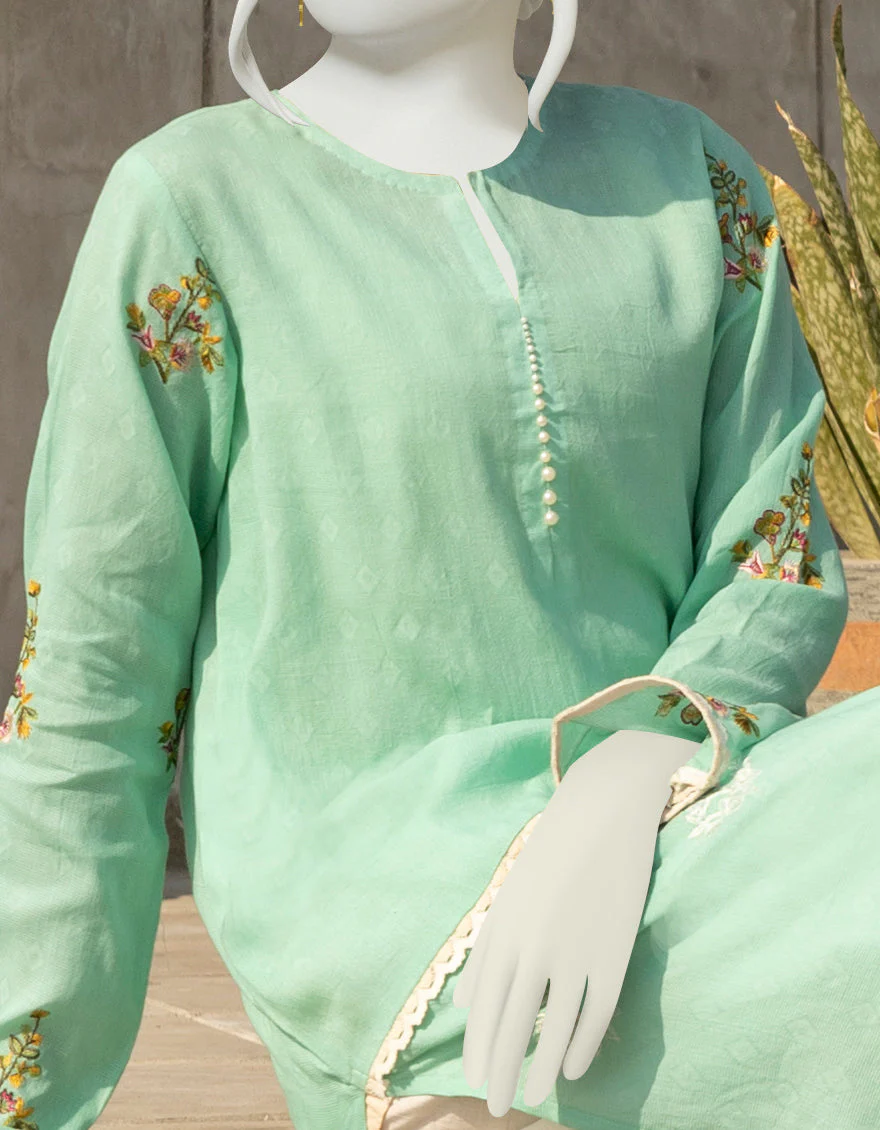 SEA GREEN JACQUARD KURTI | JJLK-S-JSS-US-22-318 FB/BUTTER CUP - Image 3