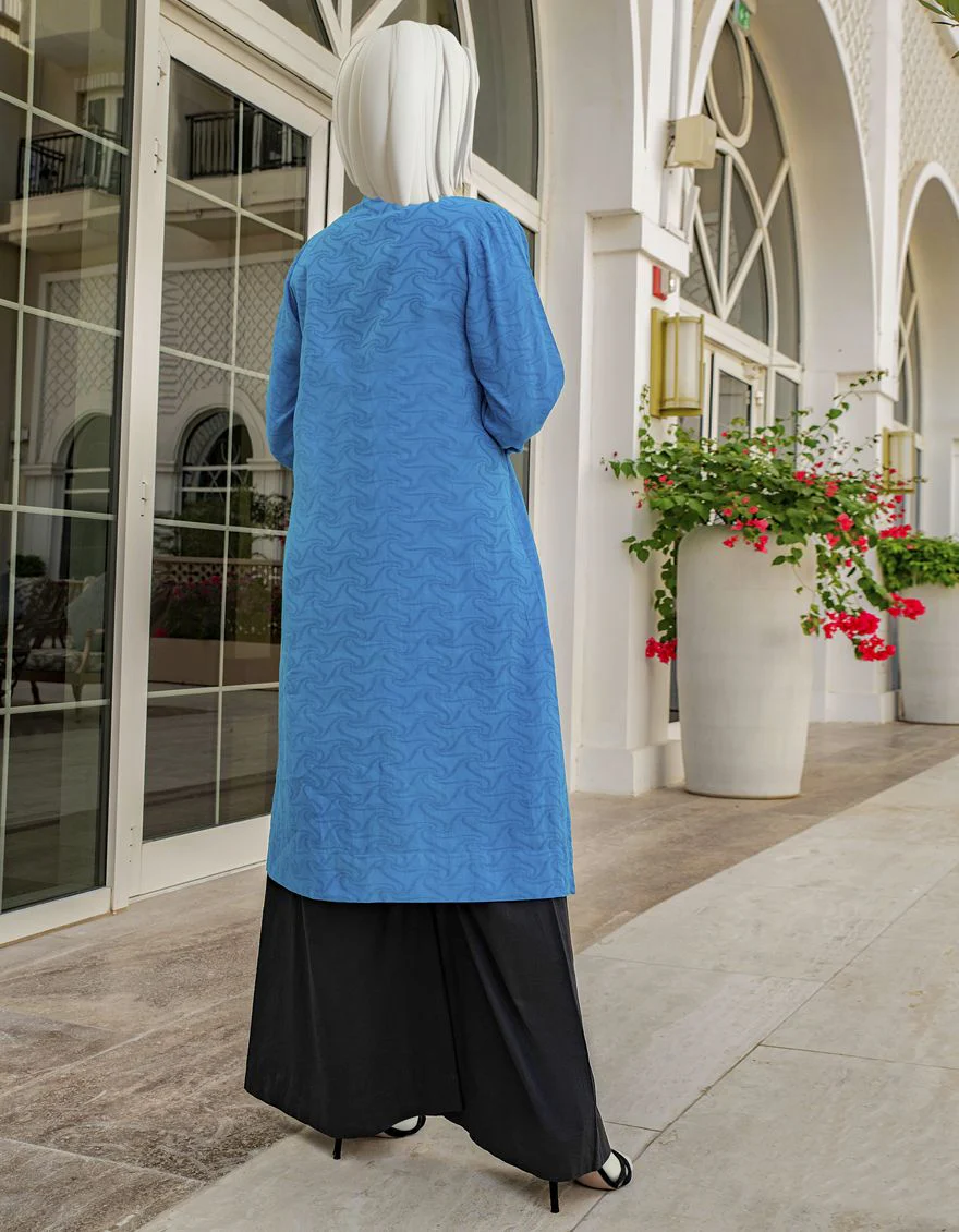 BLUE JACQUARD KURTI | JJLK-S-JSS-US-22-320 FB/PETUNIA - Image 2