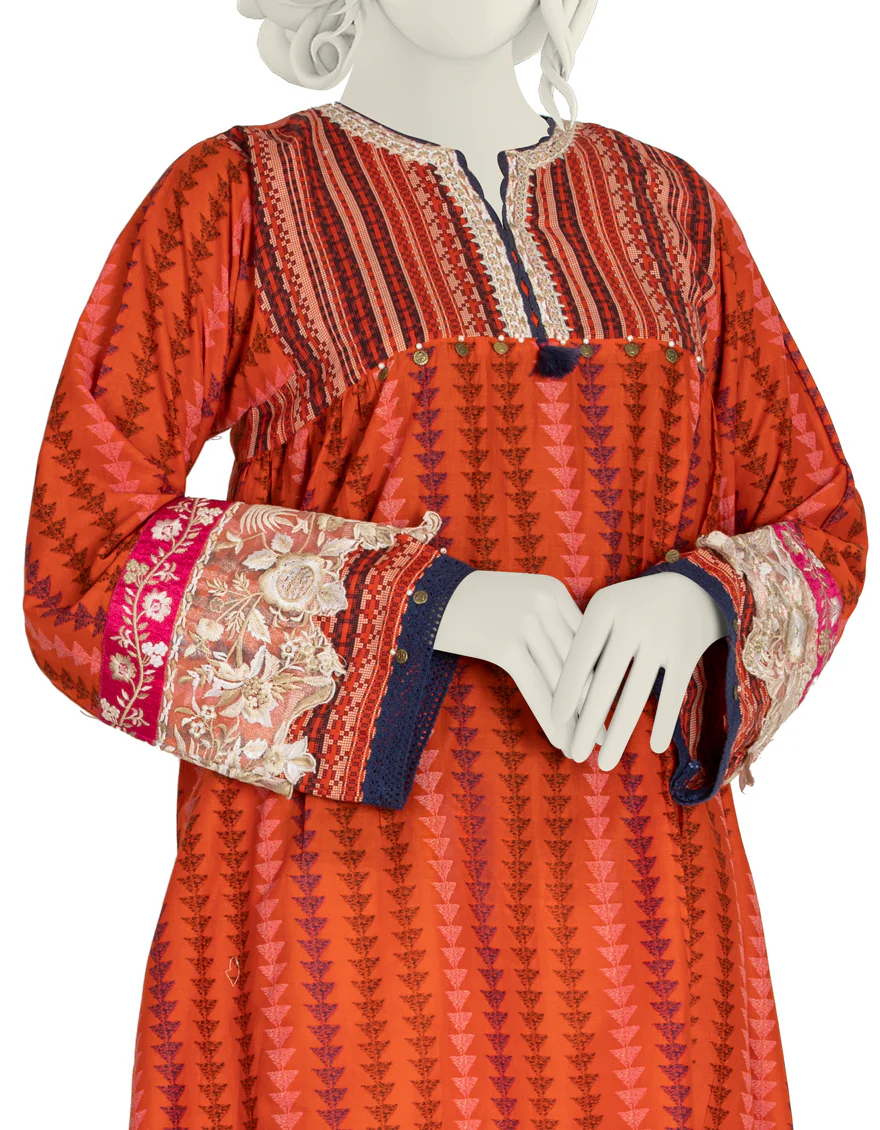 RED LAWN KURTI | JJLK-S-JSS-US-22-359 FB/PUMPKIN - Image 2