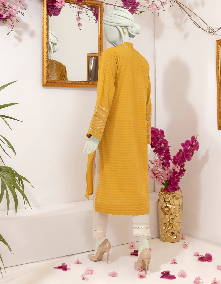 OCHRE JACQUARD KURTI | JJLK-S-JSS-US-22-389 FB/PLK-013 - Image 2