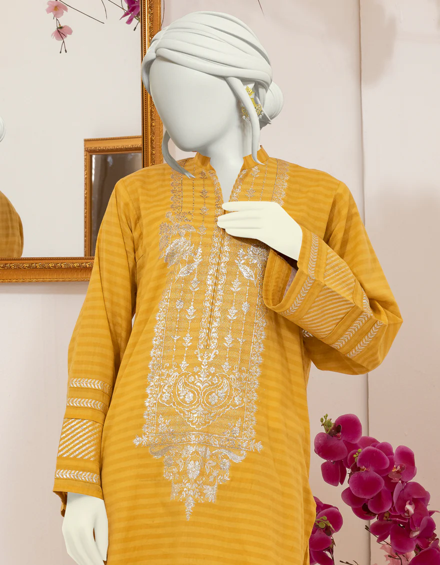 OCHRE JACQUARD KURTI | JJLK-S-JSS-US-22-389 FB/PLK-013 - Image 3