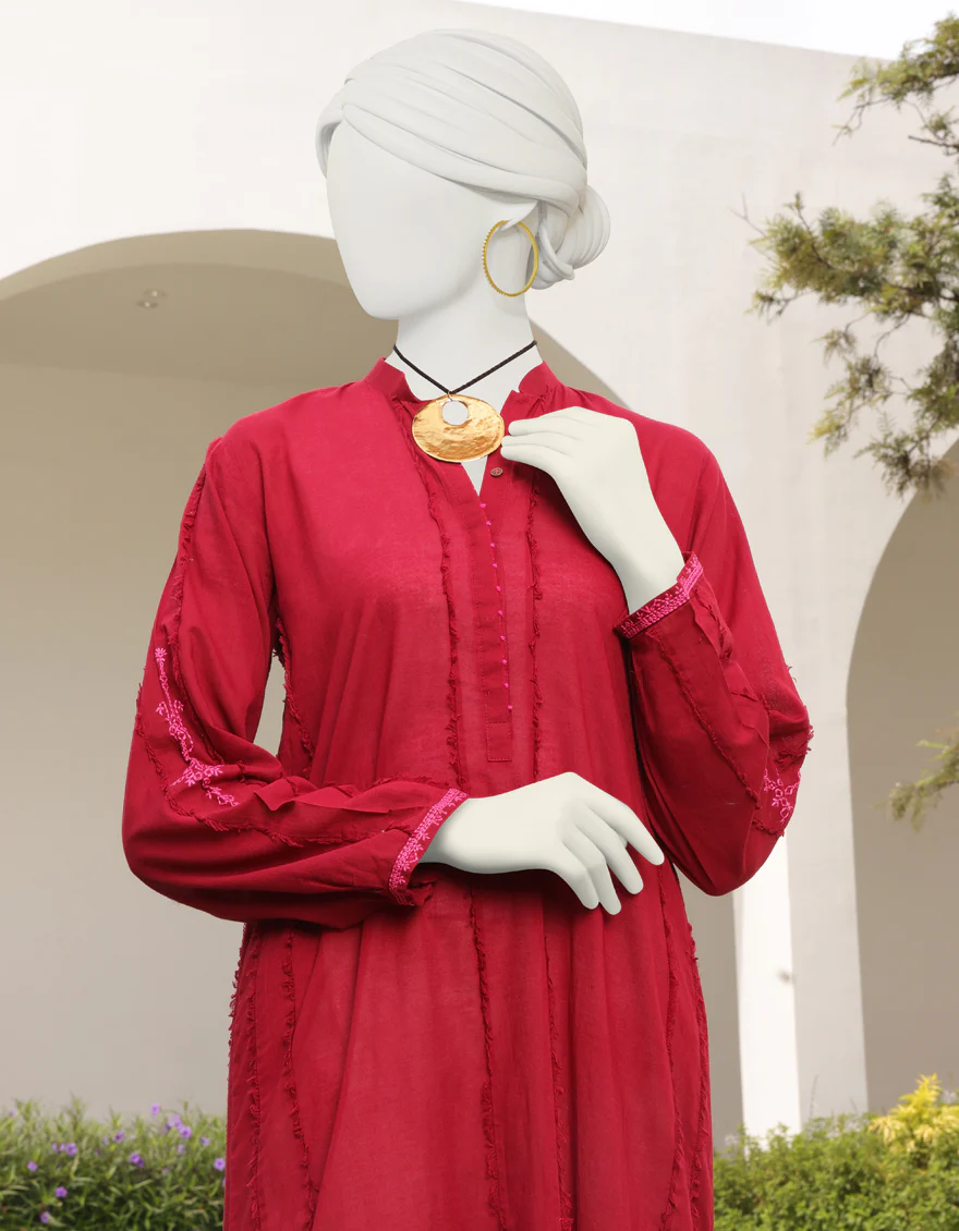 RED LAWN KURTI | JJLK-S-JSS-US-23-342 FB/RUBY RED - Image 3