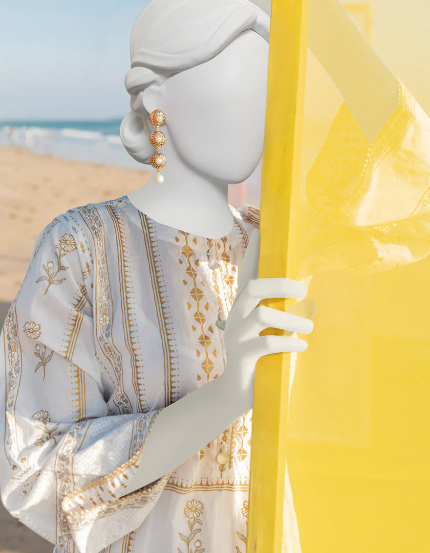 WHITE GOLD & SILVER LAWN KURTI | JJLK-S-JSS-US-23-360 FB/FRAMBOISE - Image 2