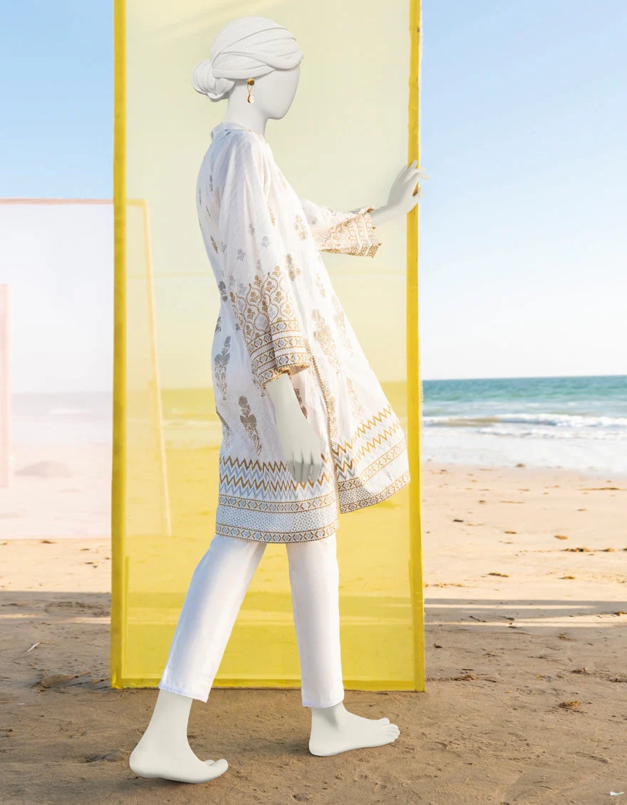 WHITE GOLD LAWN KURTI | JJLK-S-JSS-US-23-361 FB/ABRICOT - Image 2