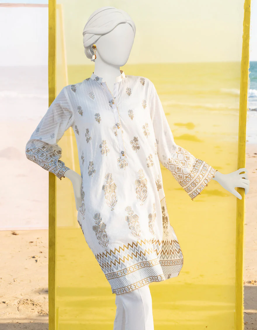 WHITE GOLD LAWN KURTI | JJLK-S-JSS-US-23-361 FB/ABRICOT - Image 3