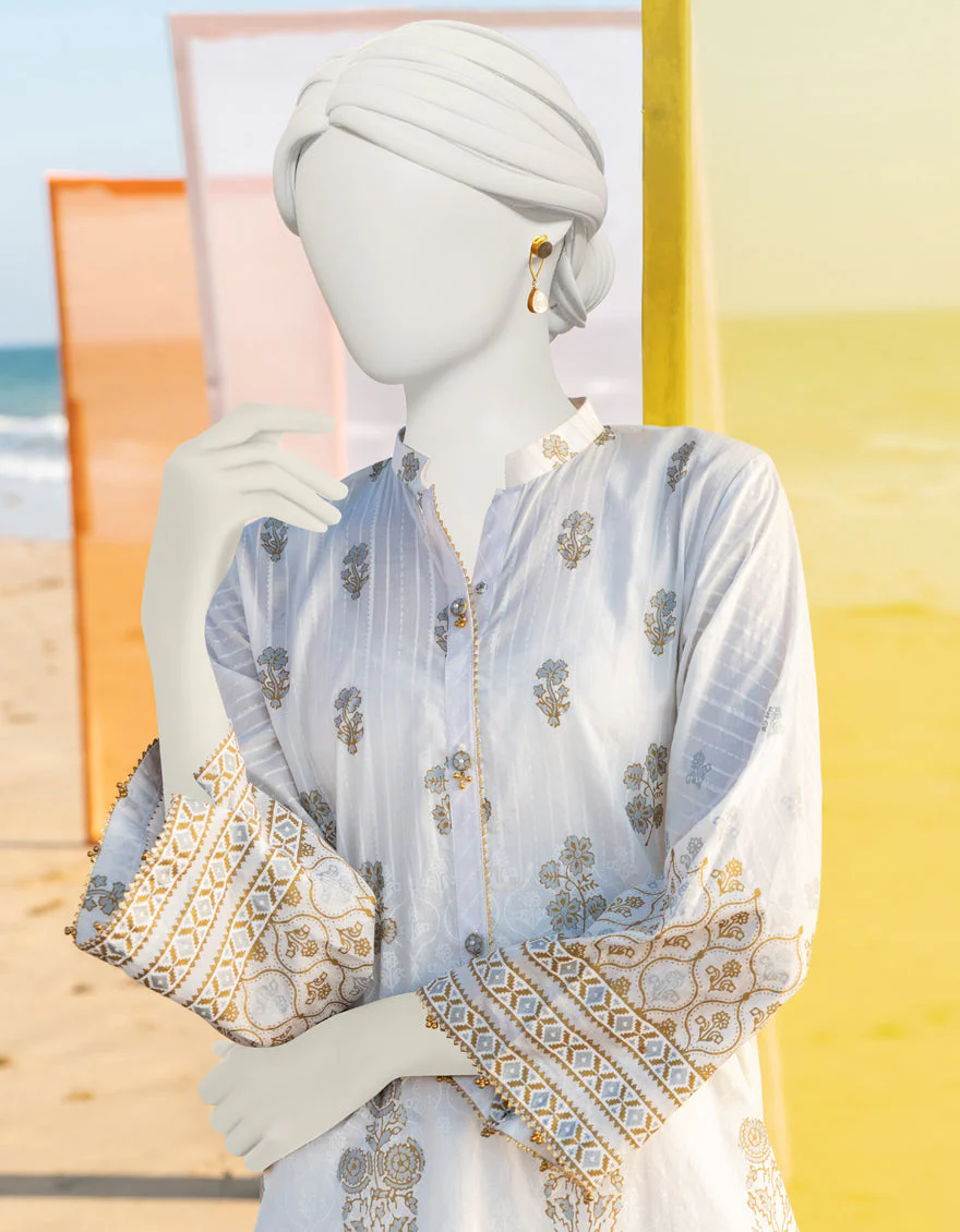 WHITE GOLD LAWN KURTI | JJLK-S-JSS-US-23-361 FB/ABRICOT - Image 4
