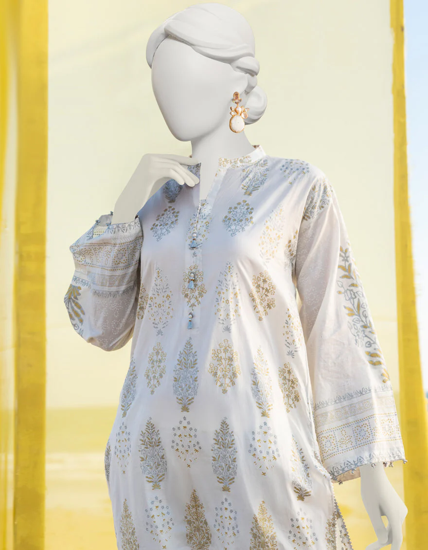 WHITE GOLD LAWN KURTI | JJLK-S-JSS-US-23-362 FB/CERISE - Image 2
