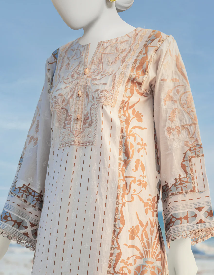 WHITE-GOLD LAWN KURTI | JJLK-S-JSS-US-23-368 FB/PASTEQUE - Image 2