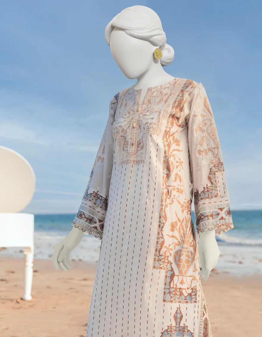 WHITE-GOLD LAWN KURTI | JJLK-S-JSS-US-23-368 FB/PASTEQUE - Image 3