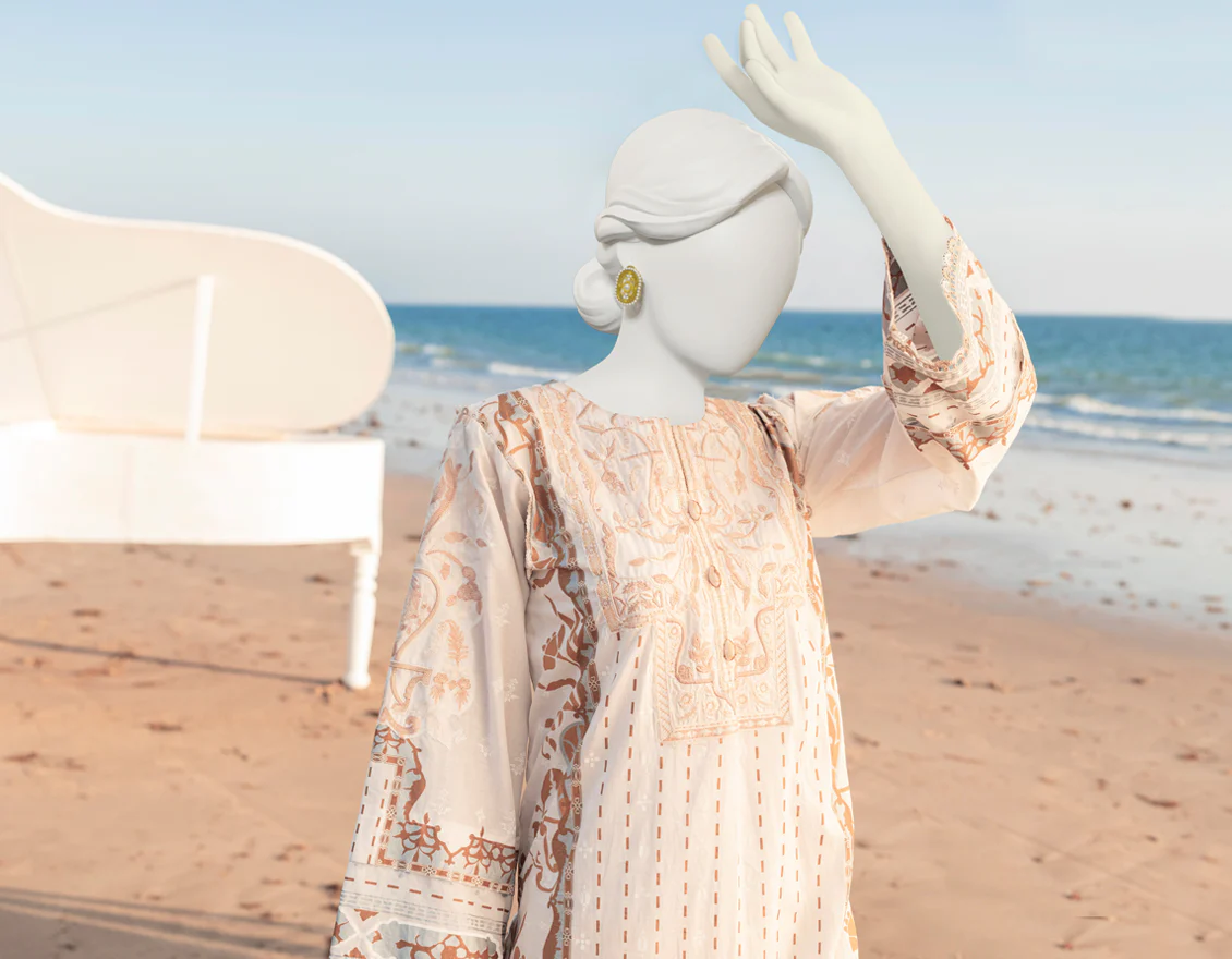 WHITE-GOLD LAWN KURTI | JJLK-S-JSS-US-23-368 FB/PASTEQUE - Image 4