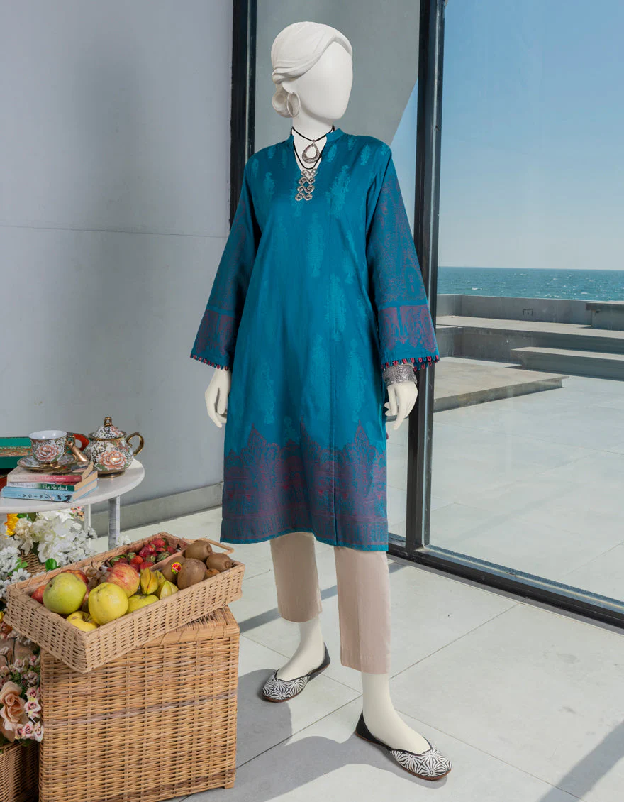 TEAL GREEN JACQUARD KURTI | JJLK-S-JSS-US-23-372 FB/BOUGIE