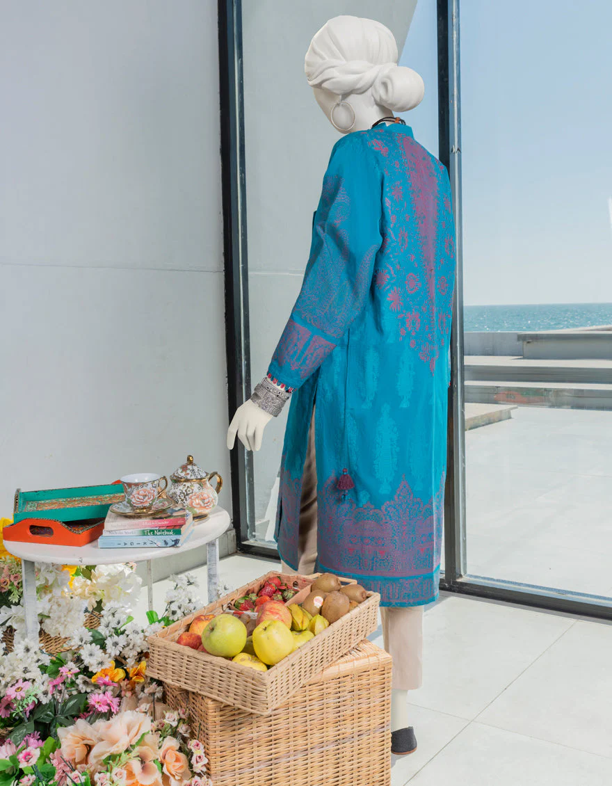 TEAL GREEN JACQUARD KURTI | JJLK-S-JSS-US-23-372 FB/BOUGIE - Image 2