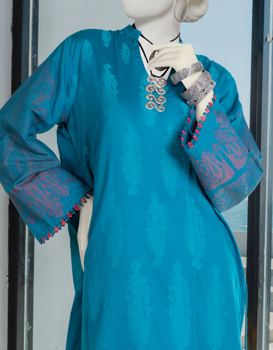 TEAL GREEN JACQUARD KURTI | JJLK-S-JSS-US-23-372 FB/BOUGIE - Image 3