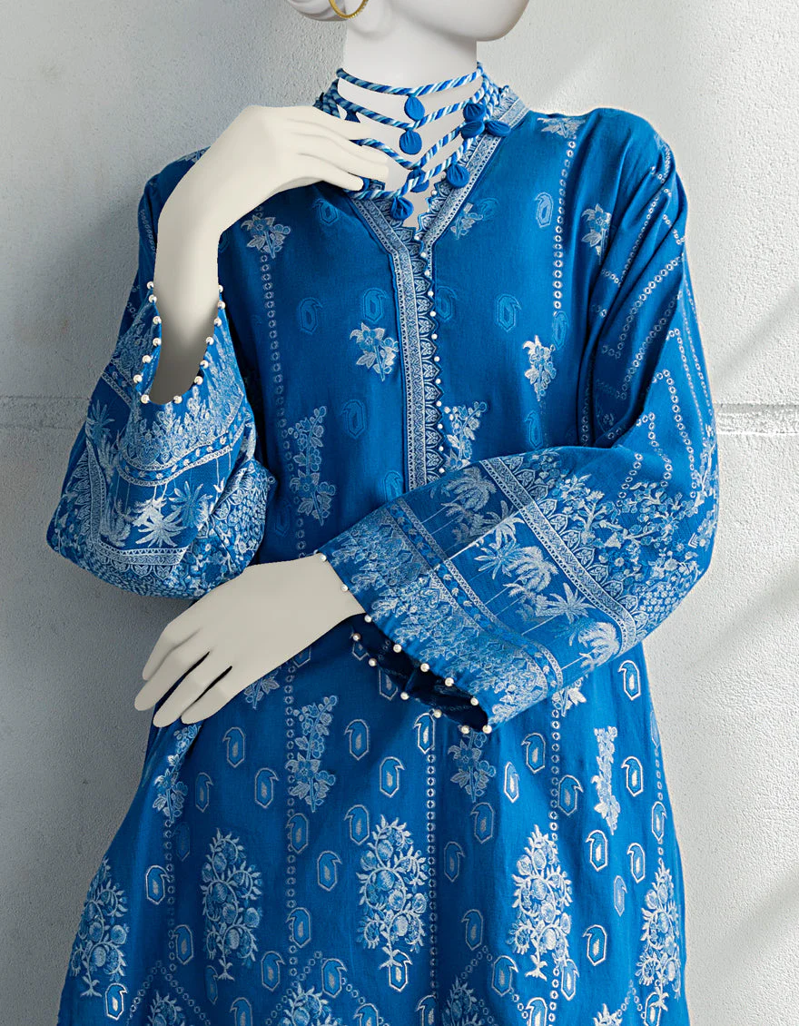 BLUE JACQUARD KURTI | JJLK-S-JSS-US-23-374 FB/CHAMBRE - Image 3